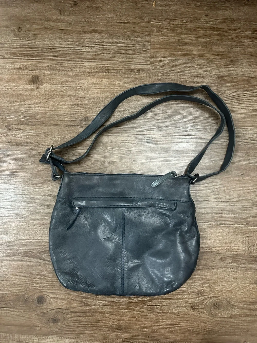 Woven Leather Shoulder Bag in Dark Slate